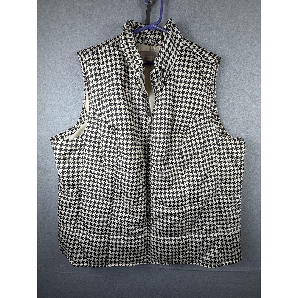 Woman Within Vest Womens 2X Black White Houndstooth Quilted Puffer Zip Pockets